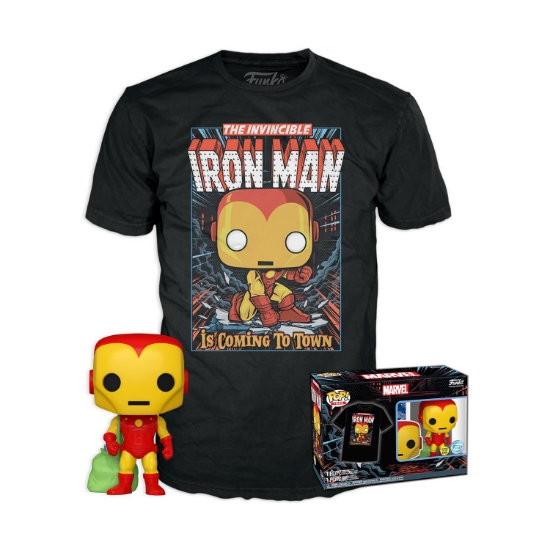 Picture of Funko Pop! & Tee (Adult): Marvel - Holiday Iron Man (Glows in the Dark) Vinyl Figure & T-Shirt (L)