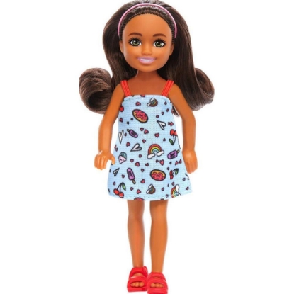 Picture of Mattel Barbie: Chelsea with Blue Dress, Headband & Brown Hair Mini Doll (HXM97)