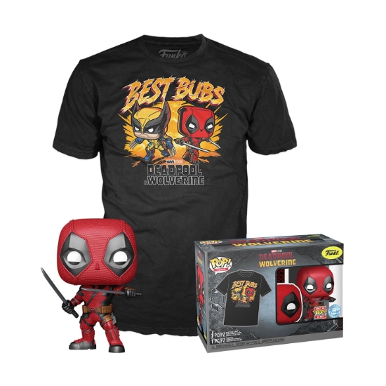 Picture of Funko Pop! & Tees (Adult): Deadpool & Wolverine - Deadpool & Wolverine Best Bubs Bobble-Head Vinyl Figure and T-Shirt (XL)