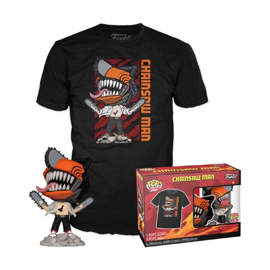 Picture of Funko Pop! & Tees (Adult): Chainsaw Man - Chainsaw Man Leaping Vinyl Figure & T-Shirt (L)