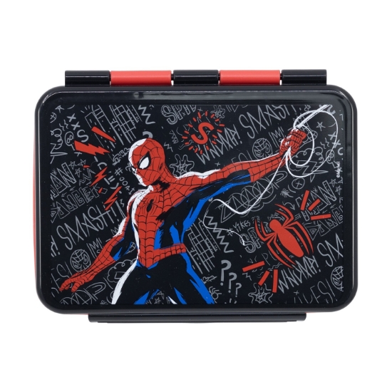 Picture of Stor: Marvel: Spiderman Black Board -  Stainless Steel Clamp Rectangular Sandwich Box (1100ml) (74756)