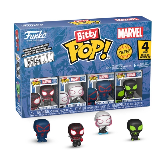 Picture of Funko Bitty Pop! 4-Pack: Spider-Man - Miles Morales, Ghost-Spider, Spider-Man 2099, Spider-Man Stealth Suit Vinyl Figures