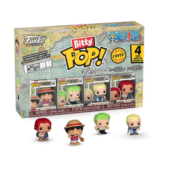 Picture of Funko Bitty Pop! 4-Pack: One Piece - Monkey D. Luffy, Roronoa Zoro, Axe-Hand Morgan, Bitty Pop! Chase Vinyl Figures