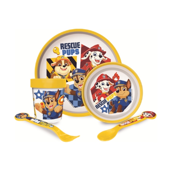 Picture of Stor: Paw Patrol Boy Rescue Pups 5 Pcs -Non Slip Bicolor Premium Set (Plate Bowl Tumbler 260 Ml & Cutlery) (81681)