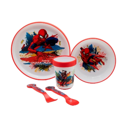 Picture of Stor: Marvel Spiderman - 5 Pcs Non Slip Bicolor Premium Set (Plate Bowl Tumbler 260 Ml & Cutlery) (83581)