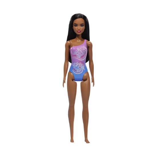 Picture of Mattel Barbie: Beach - Dark Skin Doll Wearing Tropical Pink and Blue Swimsuit (HXX49)